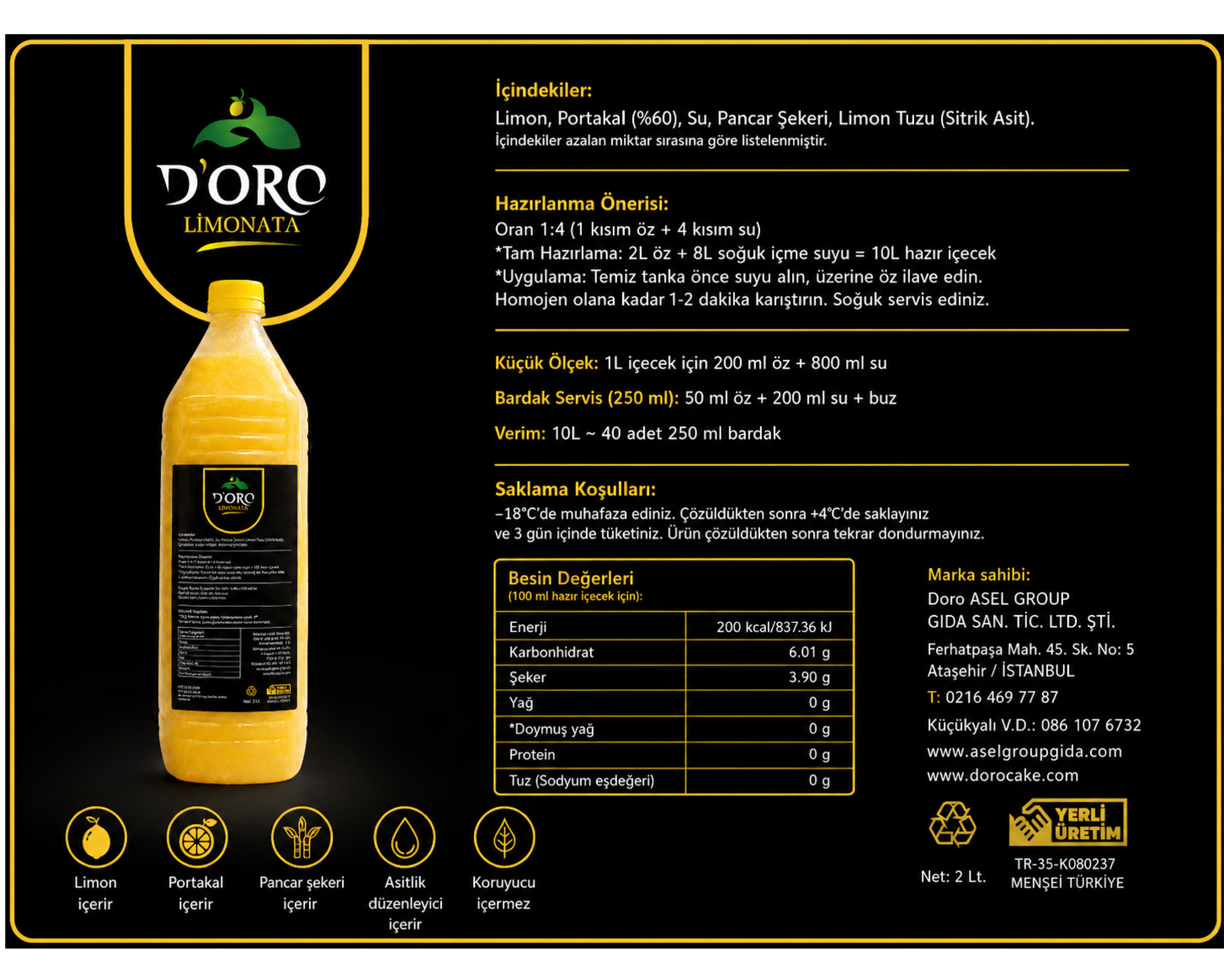 DORO LİMONATA 2 LİTRE görseli 2